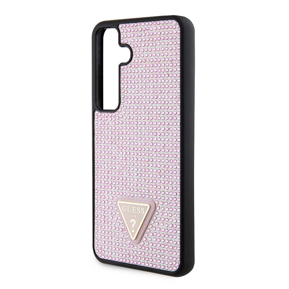 Galaxy S24 Case Guess Original Licensed Stone Back Surface Triangle Logo Cover Pink