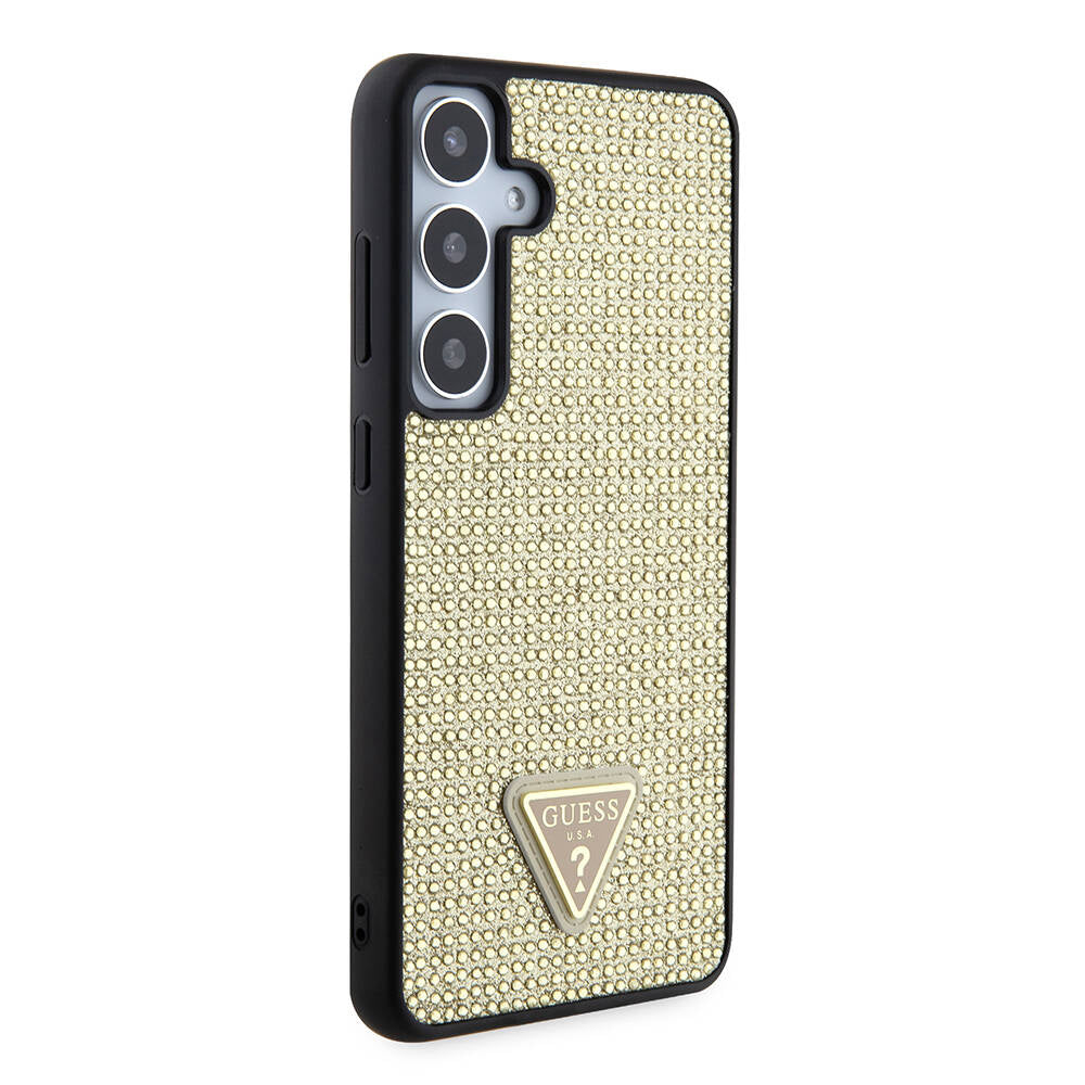 Galaxy S24 Case Guess Original Licensed Stone Back Surface Triangle Logo Cover Pink