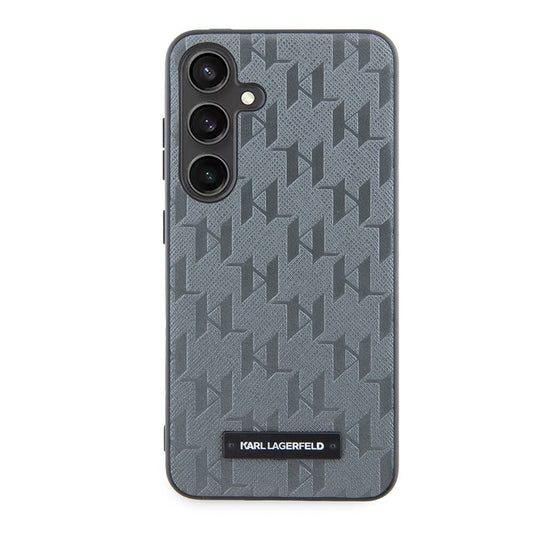 Galaxy S24 Kılıf Karl Lagerfeld Orjinal Lisanslı Saffiano Monogram Metal Logo Kapak Gri