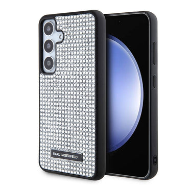 Galaxy S24 Kılıf Karl Lagerfeld Taşlı Metal Logo Orjinal Lisanslı Kapak Gümüş