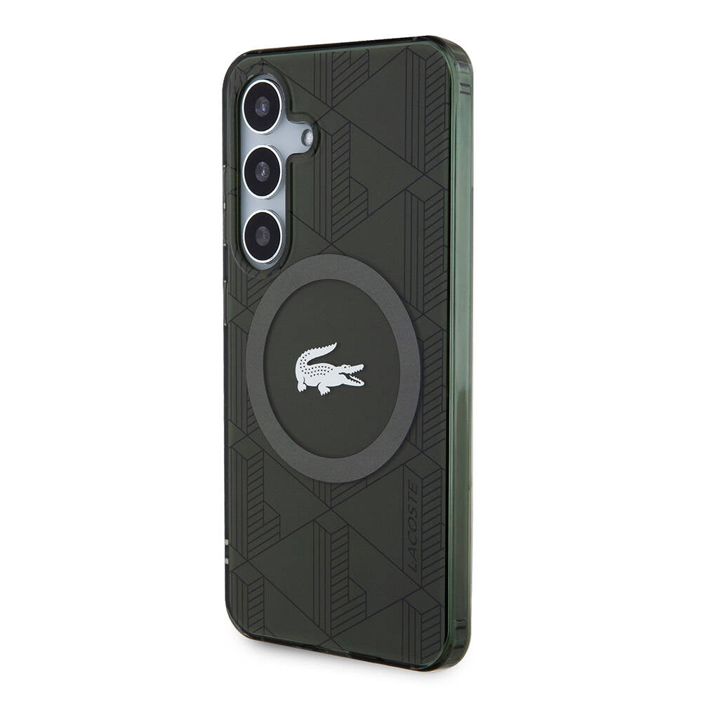 Galaxy S24 Case Lacoste Original Licensed M-safe Charging Feature Dual Layer Crocodile Logo Blend Monogram Cover Khaki