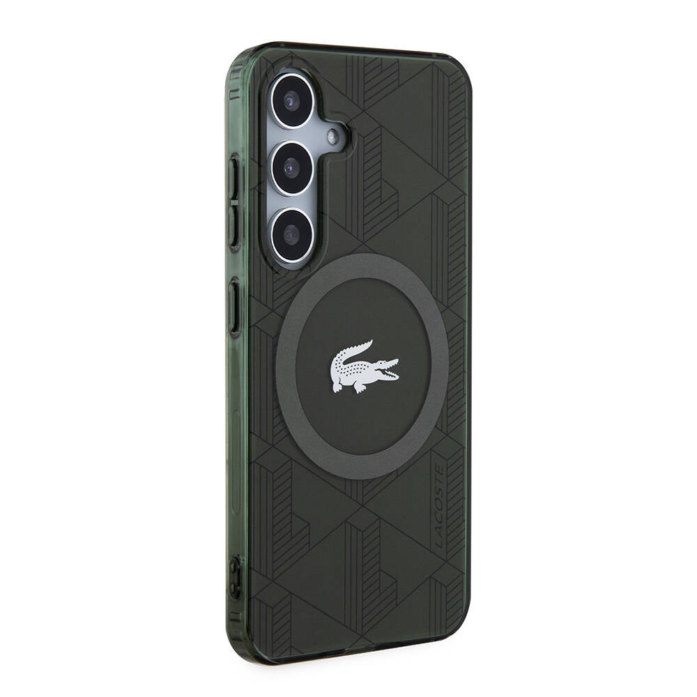 Galaxy S24 Case Lacoste Original Licensed M-Safe Charging Feature Dual Layer Crocodile Logo Blend Monogram Cover Black