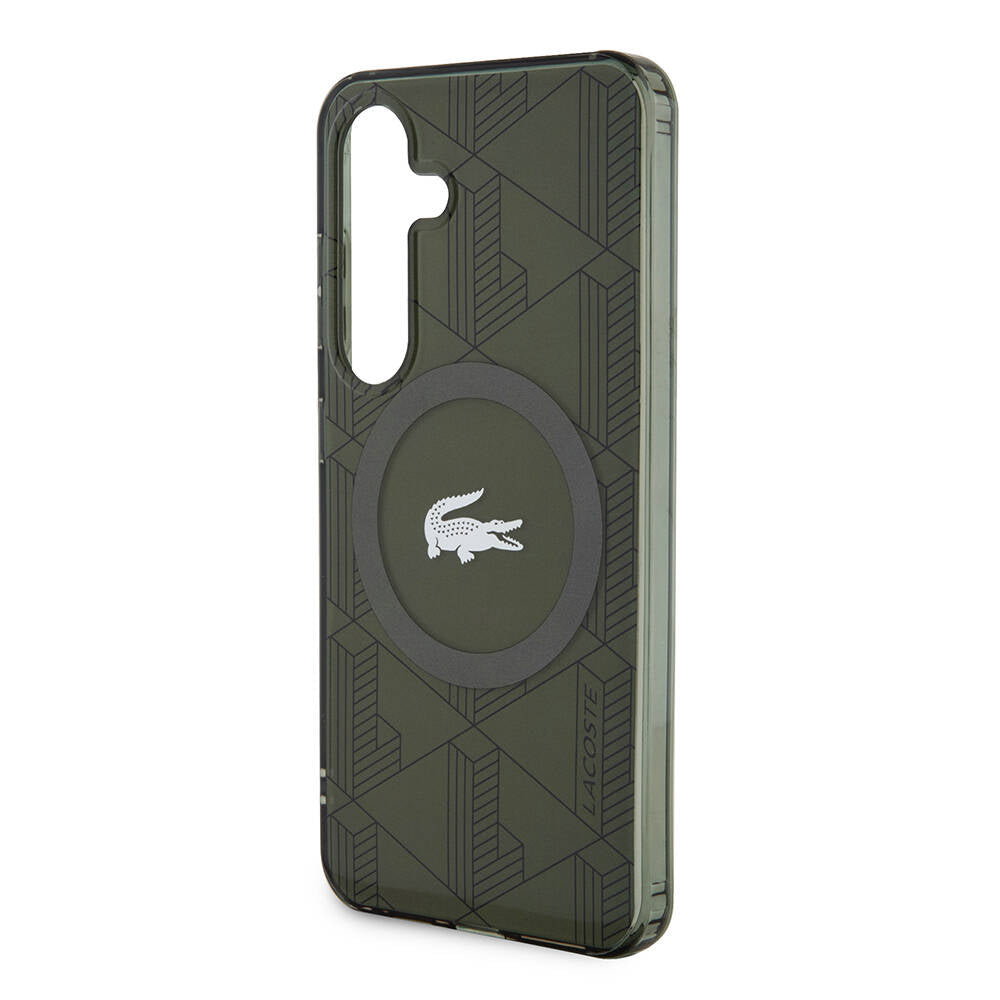 Galaxy S24 Case Lacoste Original Licensed M-Safe Charging Feature Dual Layer Crocodile Logo Blend Monogram Cover Black