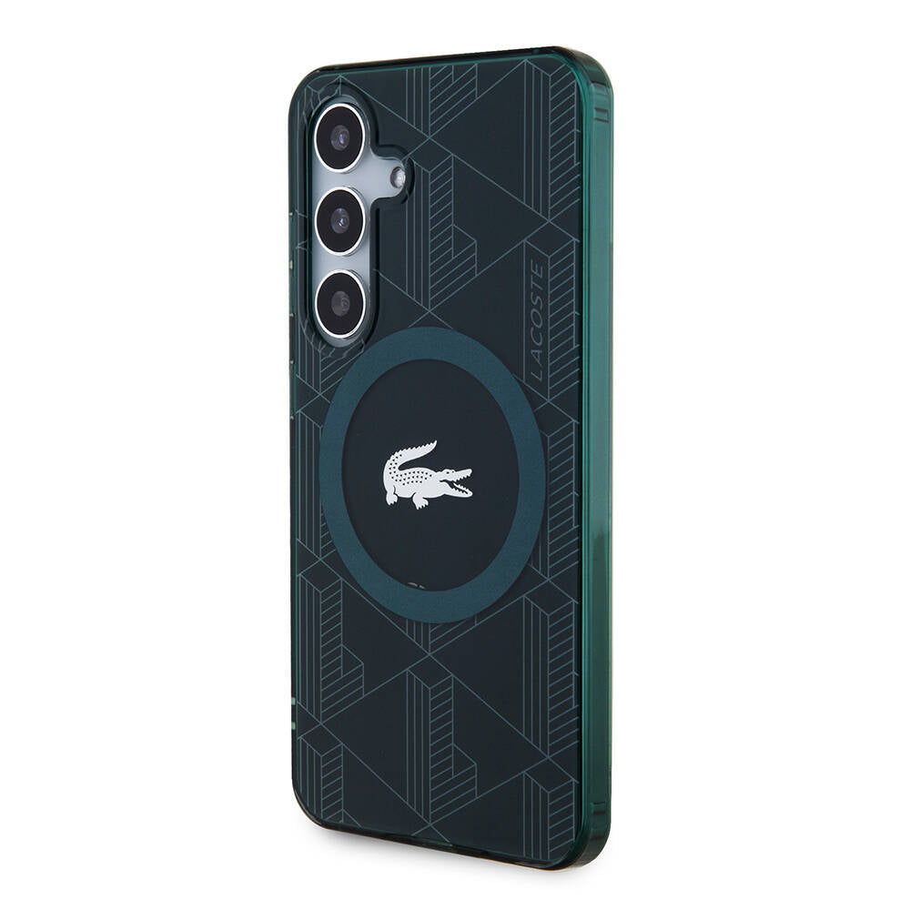Galaxy S24 Case Lacoste Original Licensed M-Safe Charging Feature Dual Layer Crocodile Logo Blend Monogram Cover Black