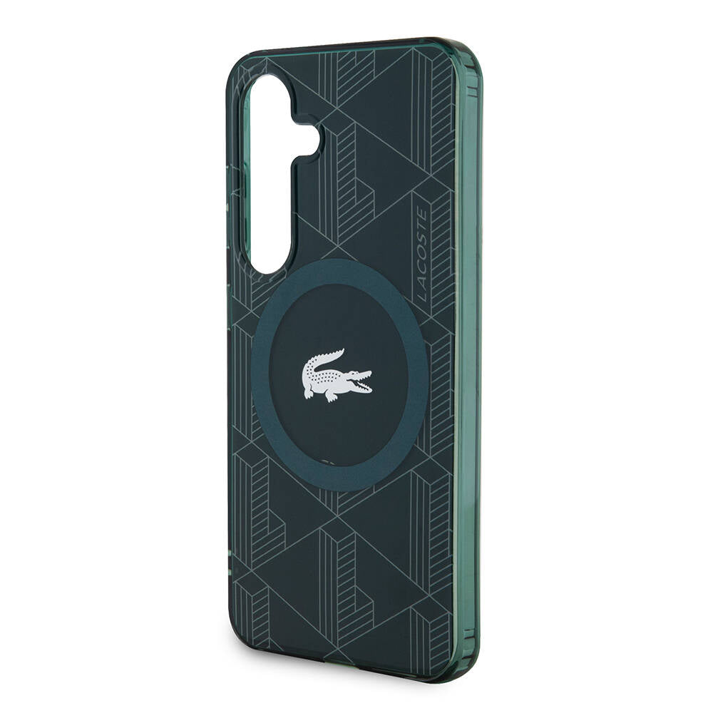 Galaxy S24 Case Lacoste Original Licensed M-safe Charging Feature Dual Layer Crocodile Logo Blend Monogram Cover Khaki
