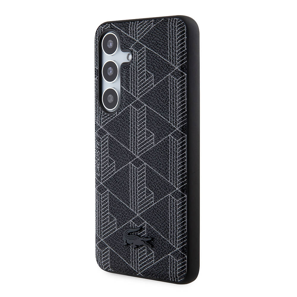 Galaxy S24 Kılıf Lacoste Orjinal Lisanslı M-safe Şarj Özellikli PU Deri Görünümlü Karışık Monogram Desenli Kapak Lacivert