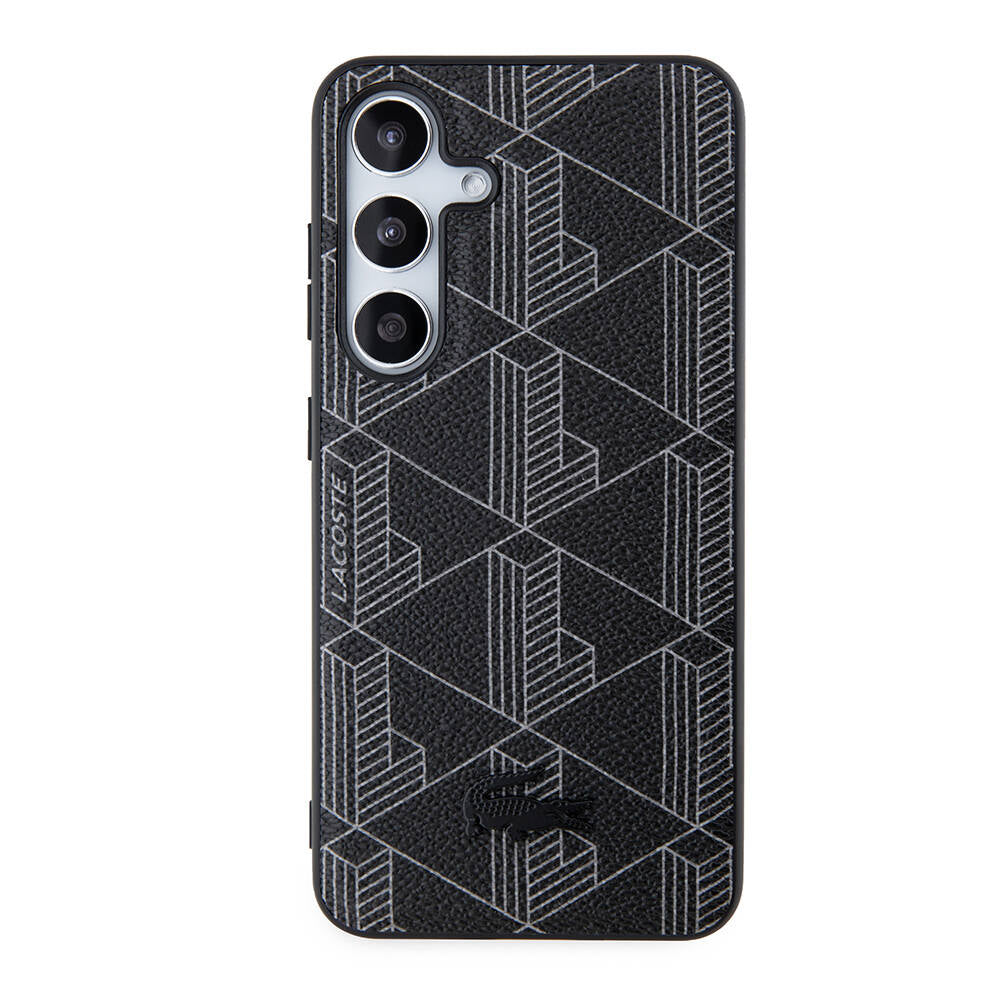 Galaxy S24 Kılıf Lacoste Orjinal Lisanslı M-safe Şarj Özellikli PU Deri Görünümlü Karışık Monogram Desenli Kapak Lacivert