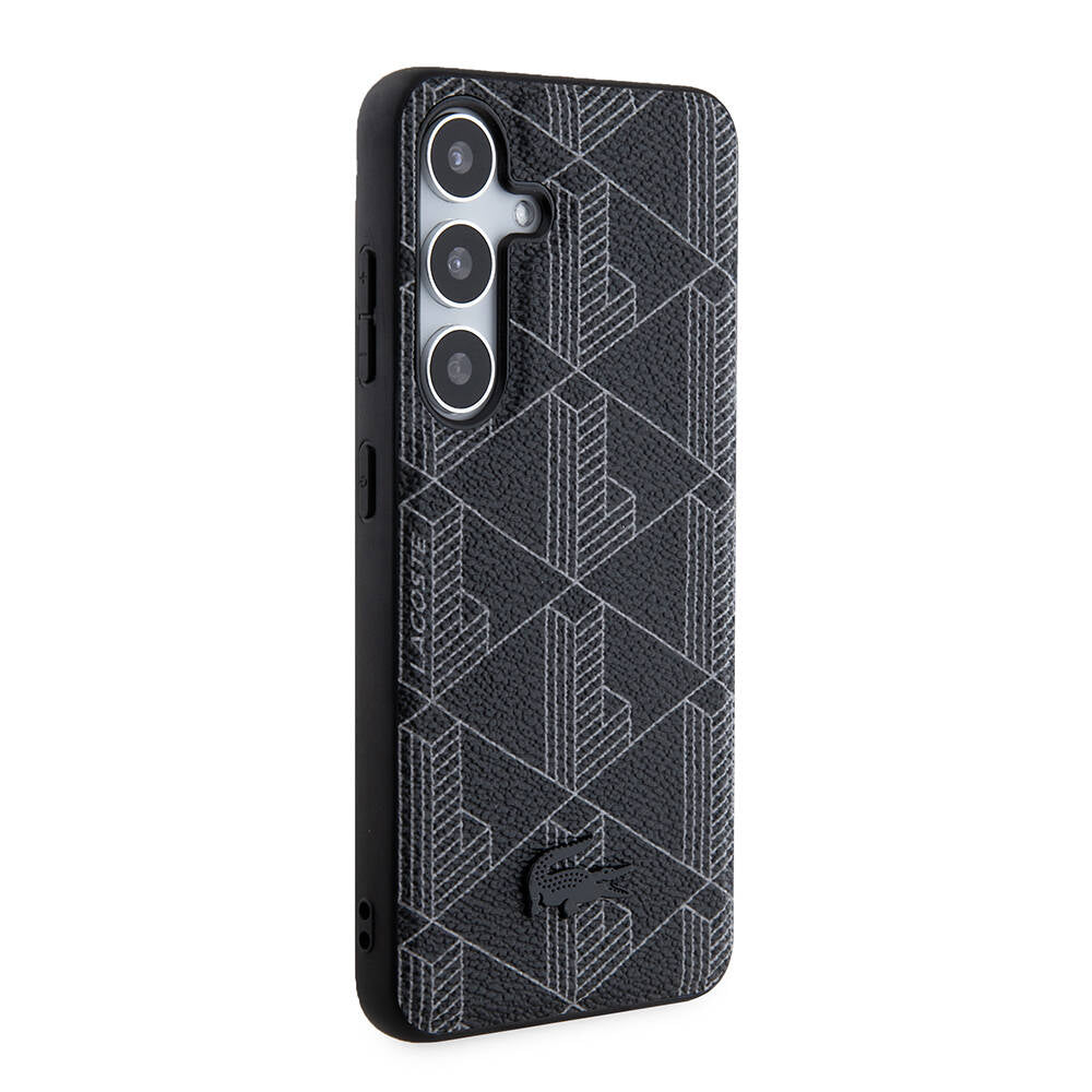 Galaxy S24 Kılıf Lacoste Orjinal Lisanslı M-safe Şarj Özellikli PU Deri Görünümlü Karışık Monogram Desenli Kapak Lacivert