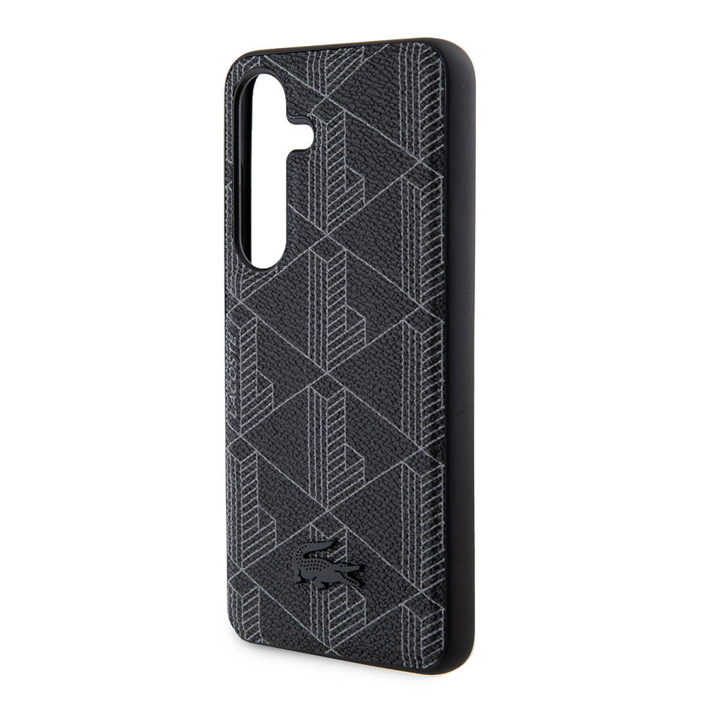 Galaxy S24 Kılıf Lacoste Orjinal Lisanslı M-safe Şarj Özellikli PU Deri Görünümlü Karışık Monogram Desenli Kapak Lacivert