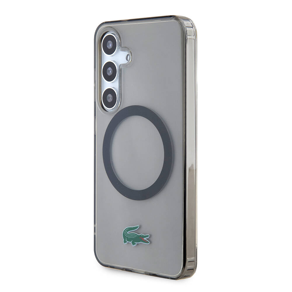 Galaxy S24 Case Lacoste Original Licensed M-safe Charging Transparent Crocodile Logo Printed Cover Black