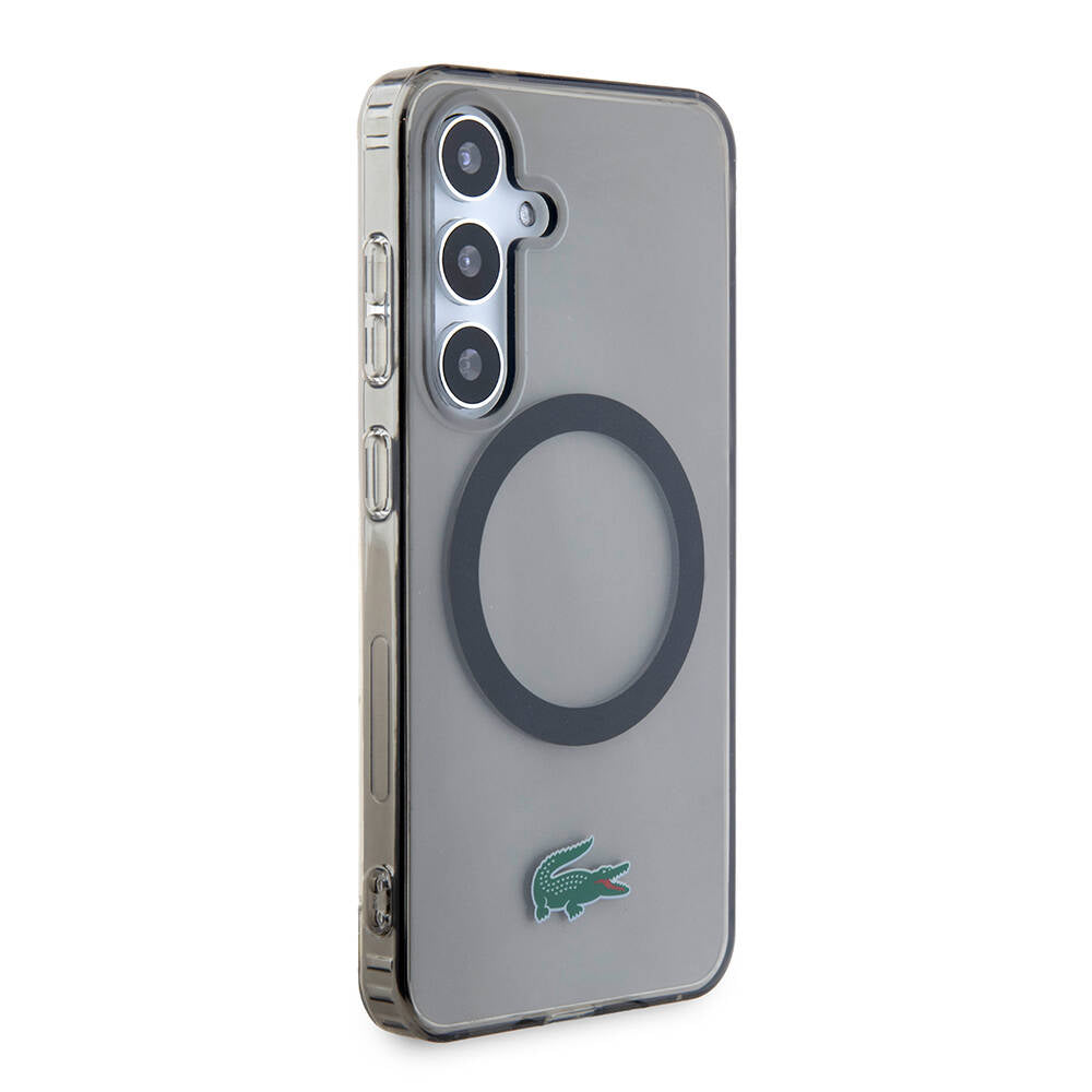 Galaxy S24 Case Lacoste Original Licensed M-safe Charging Transparent Crocodile Logo Printed Cover Black