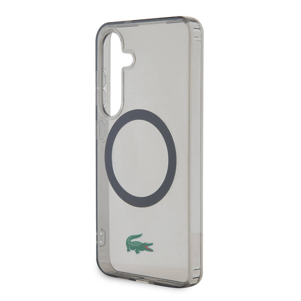 Galaxy S24 Case Lacoste Original Licensed M-safe Charging Transparent Crocodile Logo Printed Cover Black