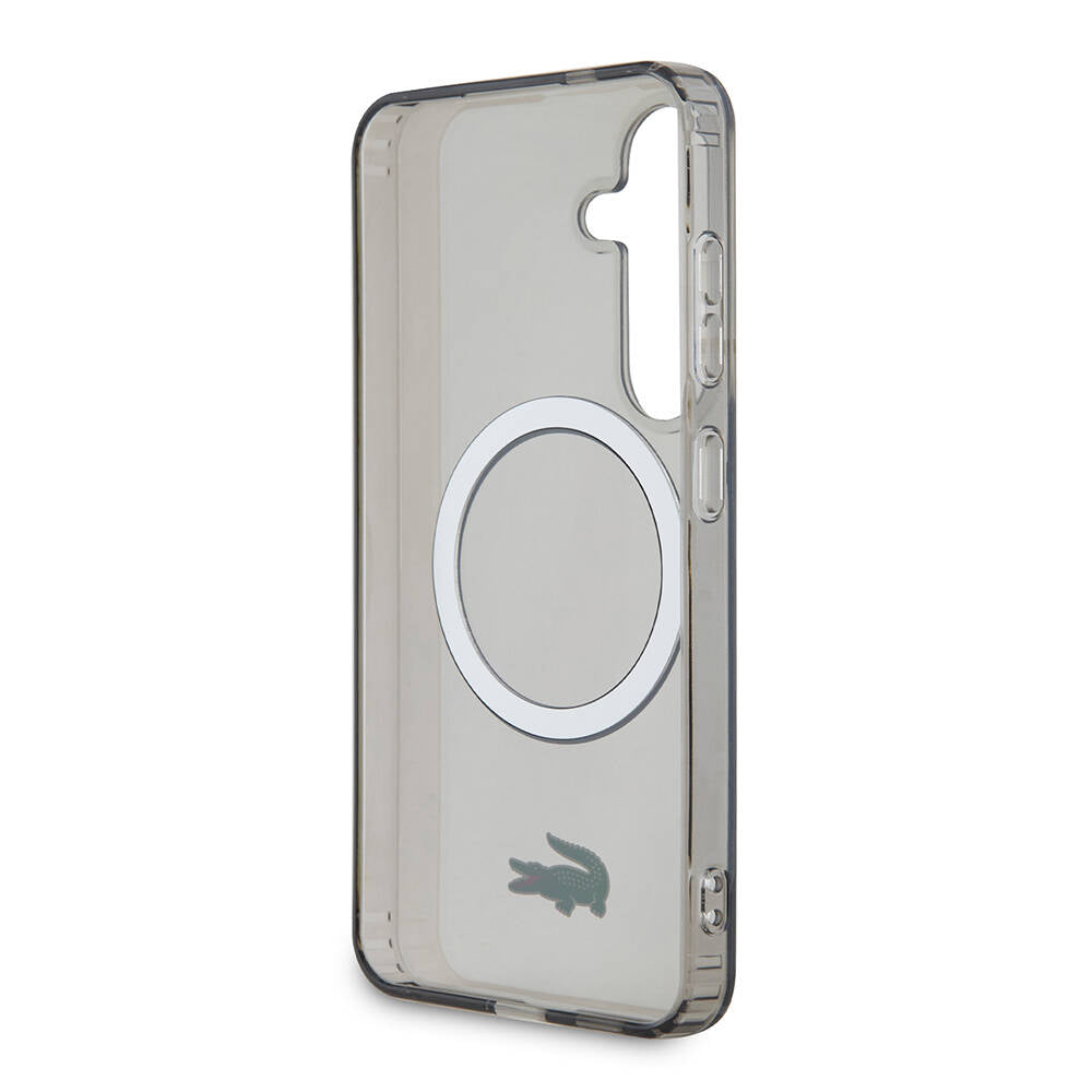 Galaxy S24 Case Lacoste Original Licensed M-safe Charging Transparent Crocodile Logo Printed Cover Black