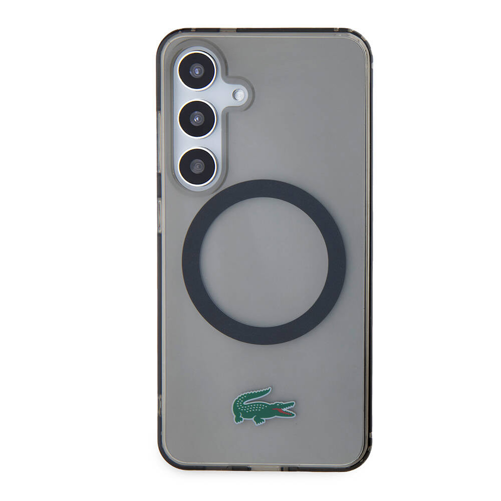 Galaxy S24 Case Lacoste Original Licensed M-safe Charging Transparent Crocodile Logo Printed Cover Black