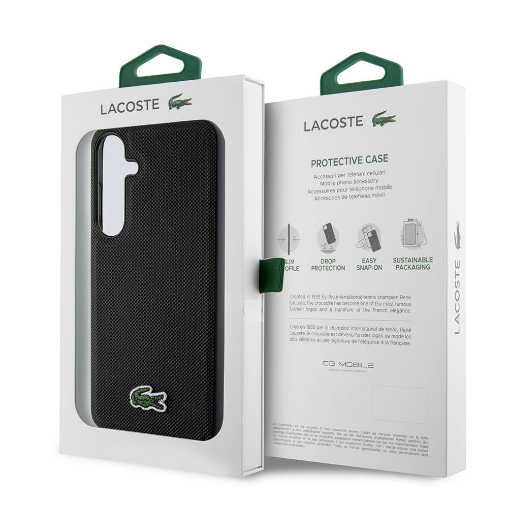 Galaxy S24 Kılıf Lacoste Orjinal Lisanslı PU Pike Desenli Arka Yüzey İkonik Timsah Dokuma Logolu Kapak Yeşil
