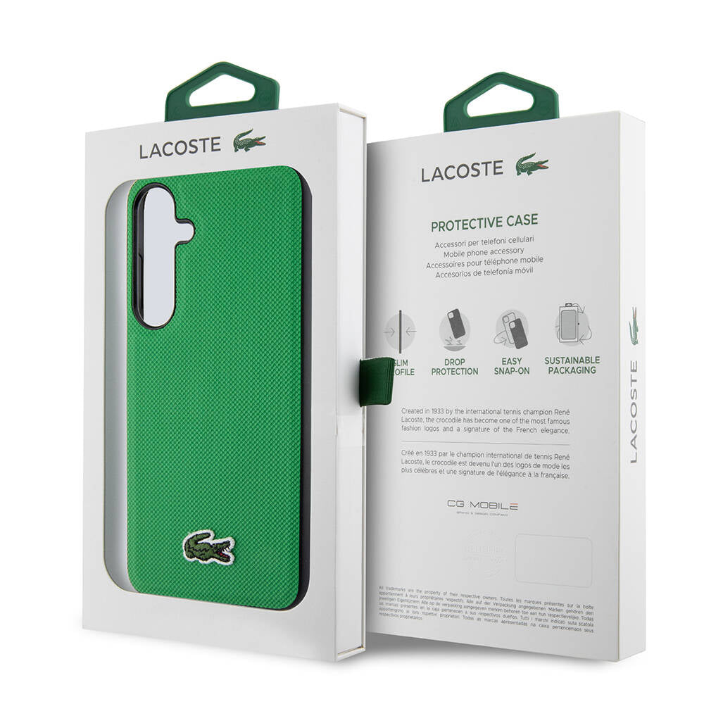 Galaxy S24 Case Lacoste Original Licensed PU Pique Patterned Back Surface Iconic Crocodile Woven Logo Cover Green