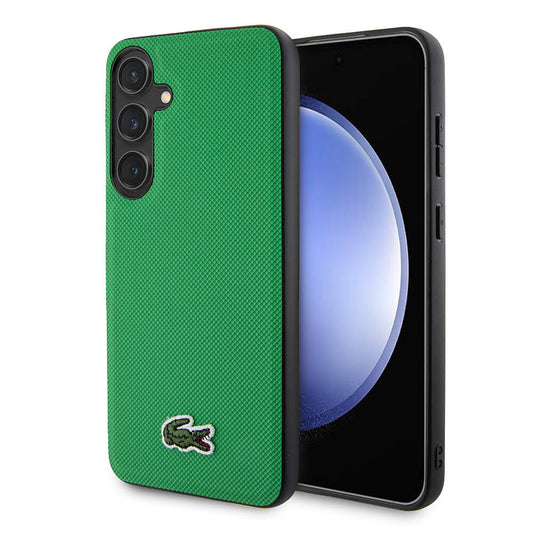 Galaxy S24 Kılıf Lacoste Orjinal Lisanslı PU Pike Desenli Arka Yüzey İkonik Timsah Dokuma Logolu Kapak Yeşil