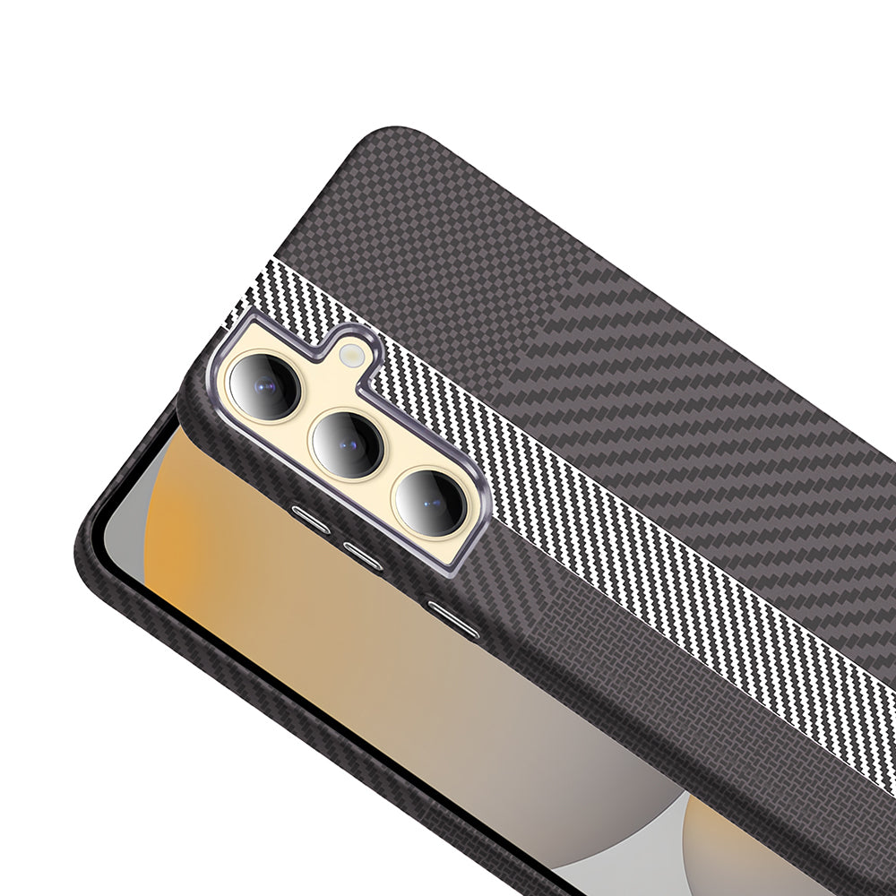 Galaxy S24 Case M-safe Charging Feature Carbon Fiber Look Zore Gros Cover Gold-Black
