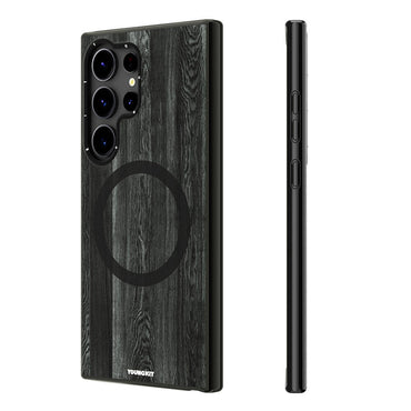 Galaxy S24 Ultra Kılıf M-safe Şarj Özellikli Sararmaya Dayanıklı Youngkit Wood Forest Serisi Kapak Kahverengi