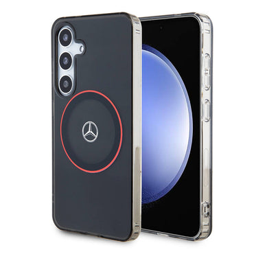 Galaxy S24 Kılıf Mercedes Benz Orjinal Lisanslı M-safe Şarj Özellikli IML Yıldız Logolu Red Ring Kapak Siyah