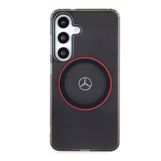 Galaxy S24 Kılıf Mercedes Benz Orjinal Lisanslı M-safe Şarj Özellikli IML Yıldız Logolu Red Ring Kapak Siyah