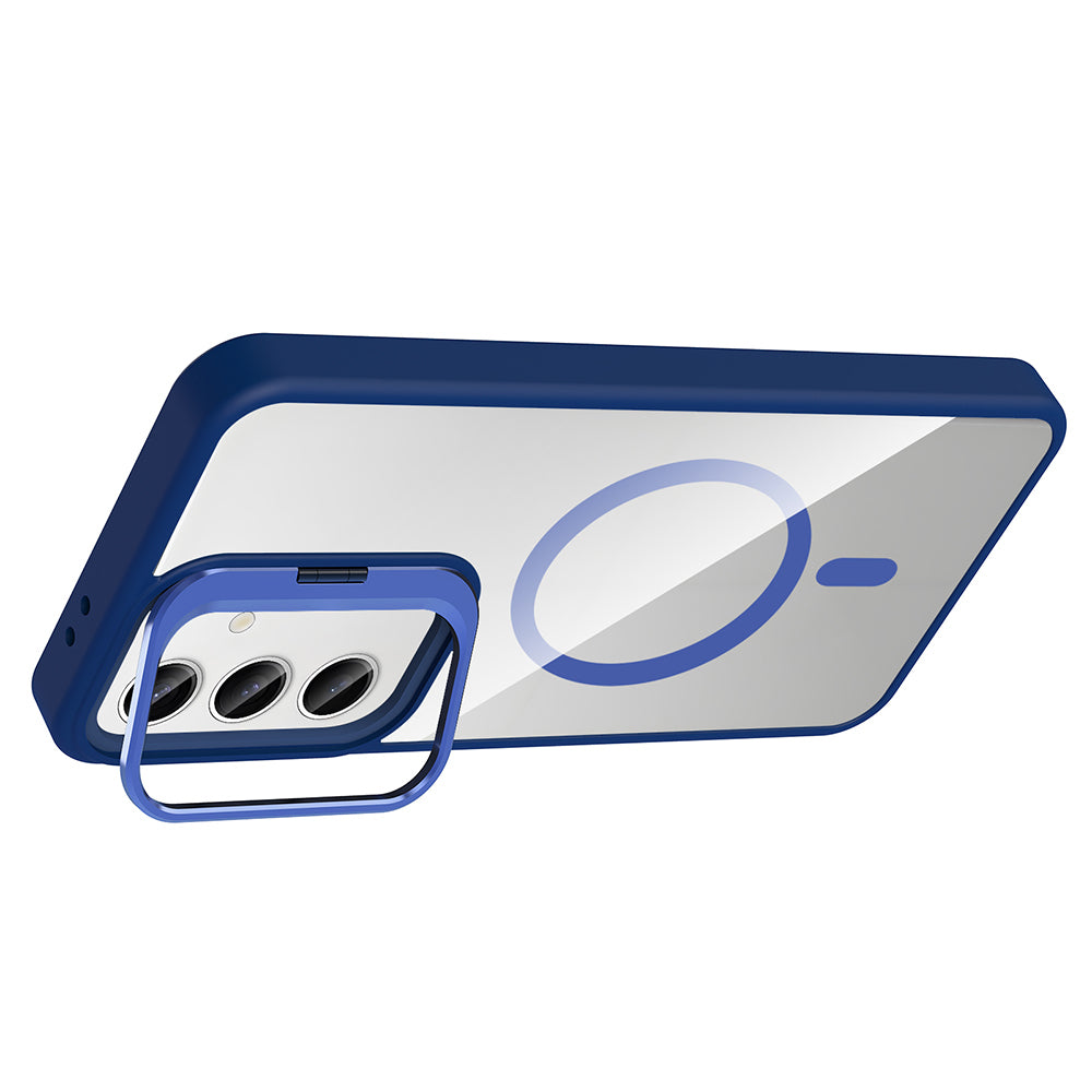 Galaxy S24 Case with Stand and Camera Lens Gift, M-Safe Charging Feature, Zore Etro Cover, Navy Blue