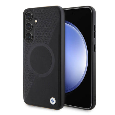 Galaxy S24 Plus Kılıf BMW Orjinal Lisanslı M-safe Şarj Özellikli Yarım Dokulu Circle Leather Kapak Siyah