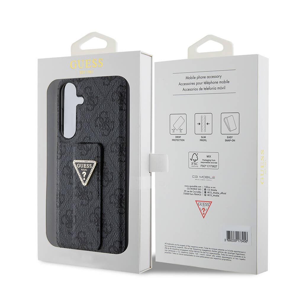 Galaxy S24 Plus Case Guess Original Licensed 4G Patterned Triangle Logo Stand Leather Cover Brown