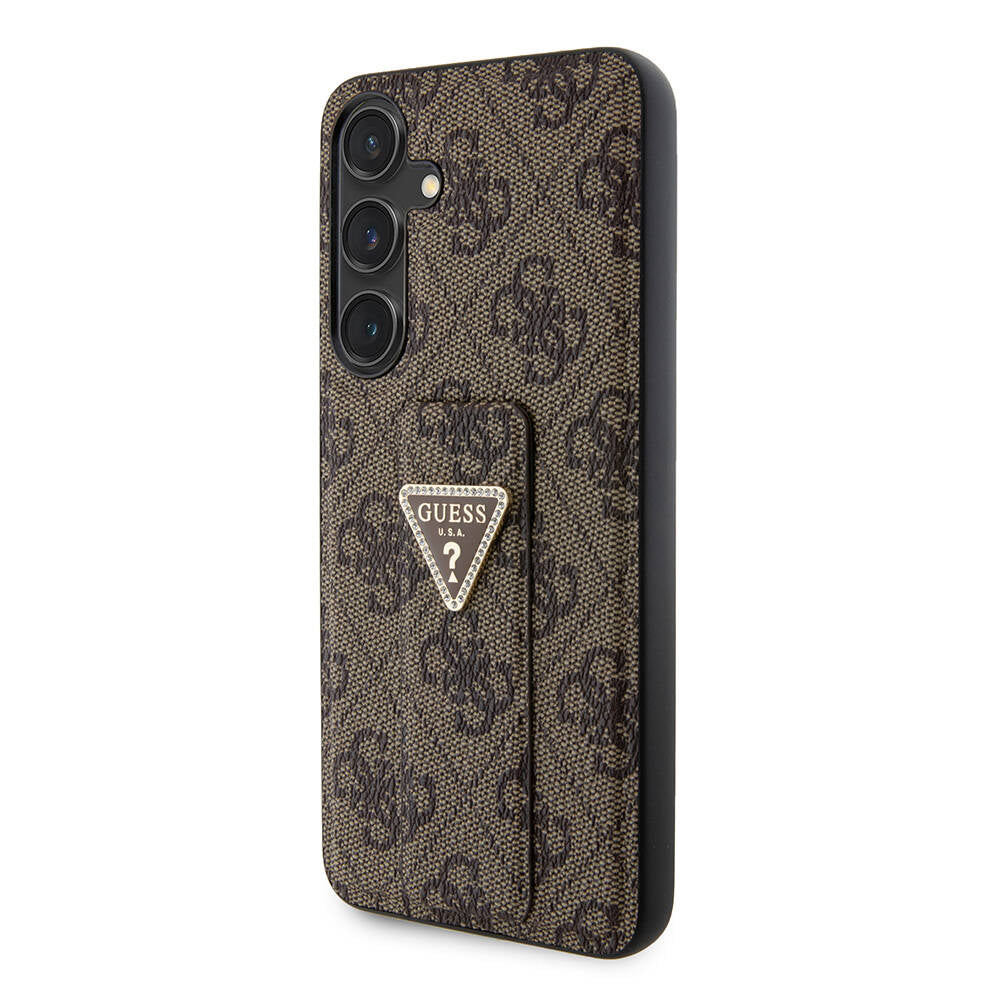 Galaxy S24 Plus Case Guess Original Licensed 4G Patterned Triangle Logo Stand Leather Cover Brown