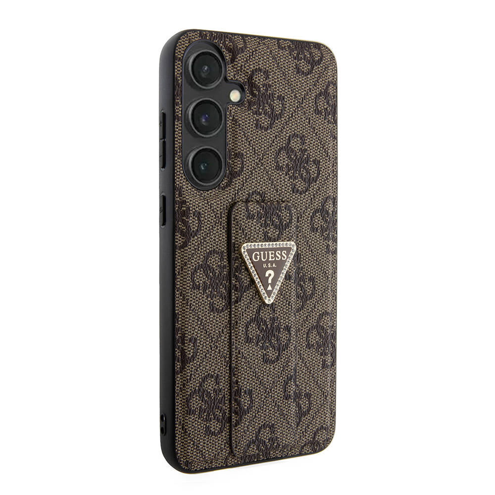Galaxy S24 Plus Case Guess Original Licensed 4G Patterned Triangle Logo Stand Leather Cover Brown