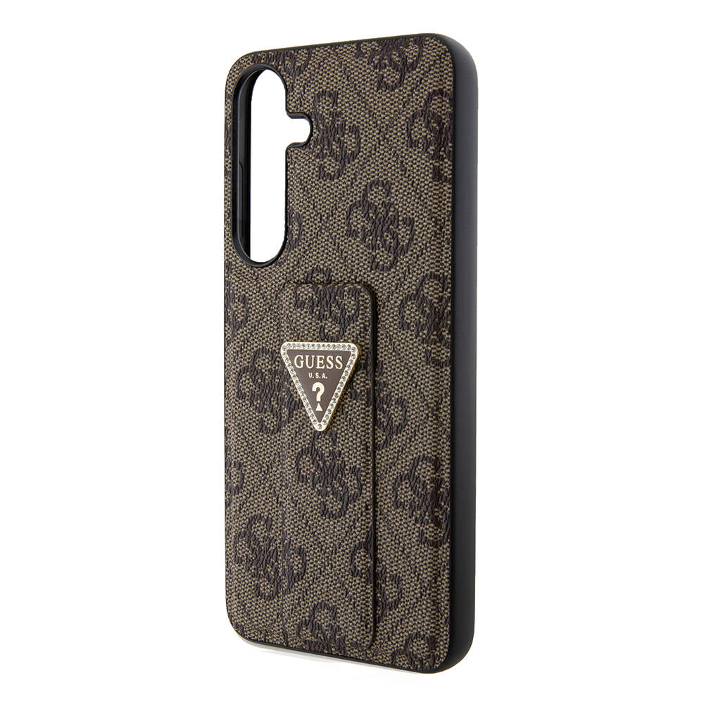 Galaxy S24 Plus Case Guess Original Licensed 4G Patterned Triangle Logo Stand Leather Cover Brown