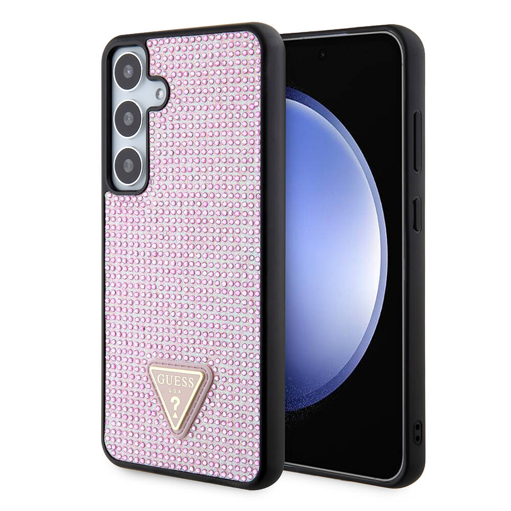 Galaxy S24 Plus Case Guess Original Licensed Stone Back Surface Triangle Logo Cover Pink