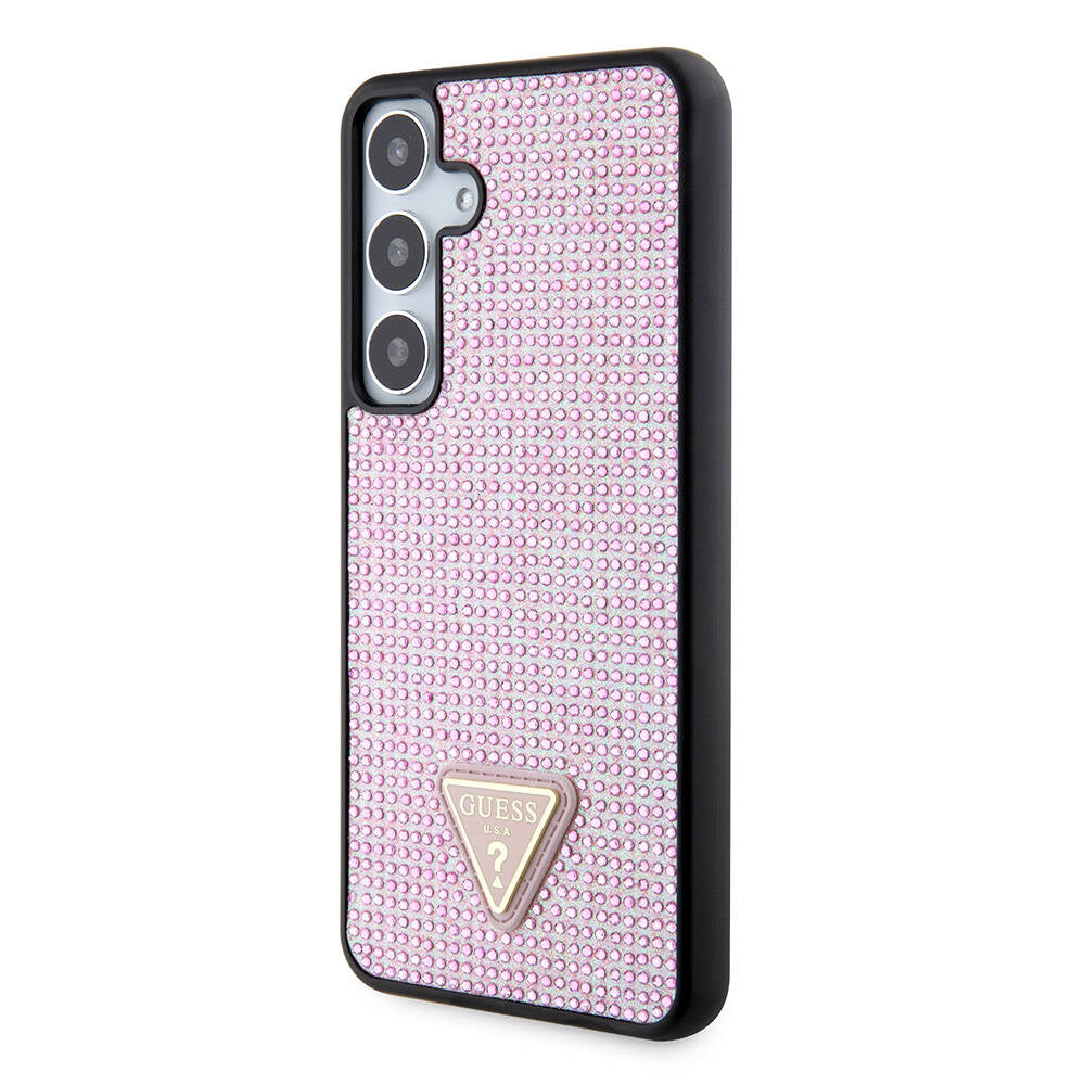 Galaxy S24 Plus Case Guess Original Licensed Stone Back Surface Triangle Logo Cover Pink