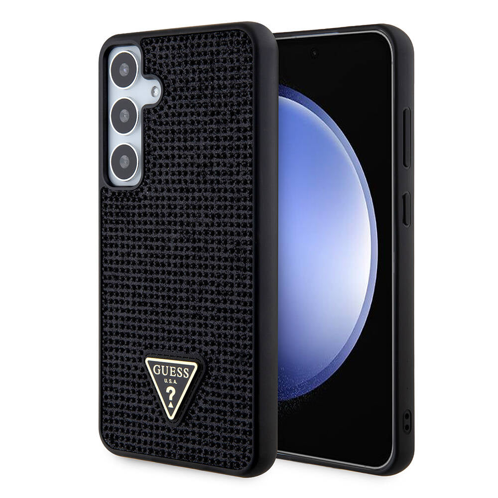 Galaxy S24 Plus Case Guess Original Licensed Stone Back Surface Triangle Logo Cover Pink