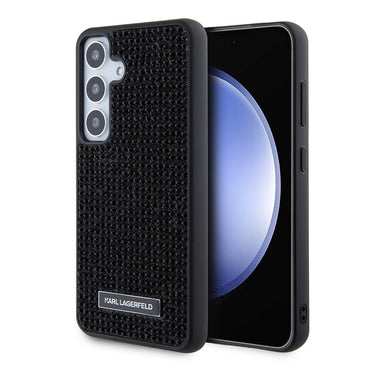 Galaxy S24 Plus Kılıf Karl Lagerfeld Taşlı Metal Logo Orjinal Lisanslı Kapak Siyah