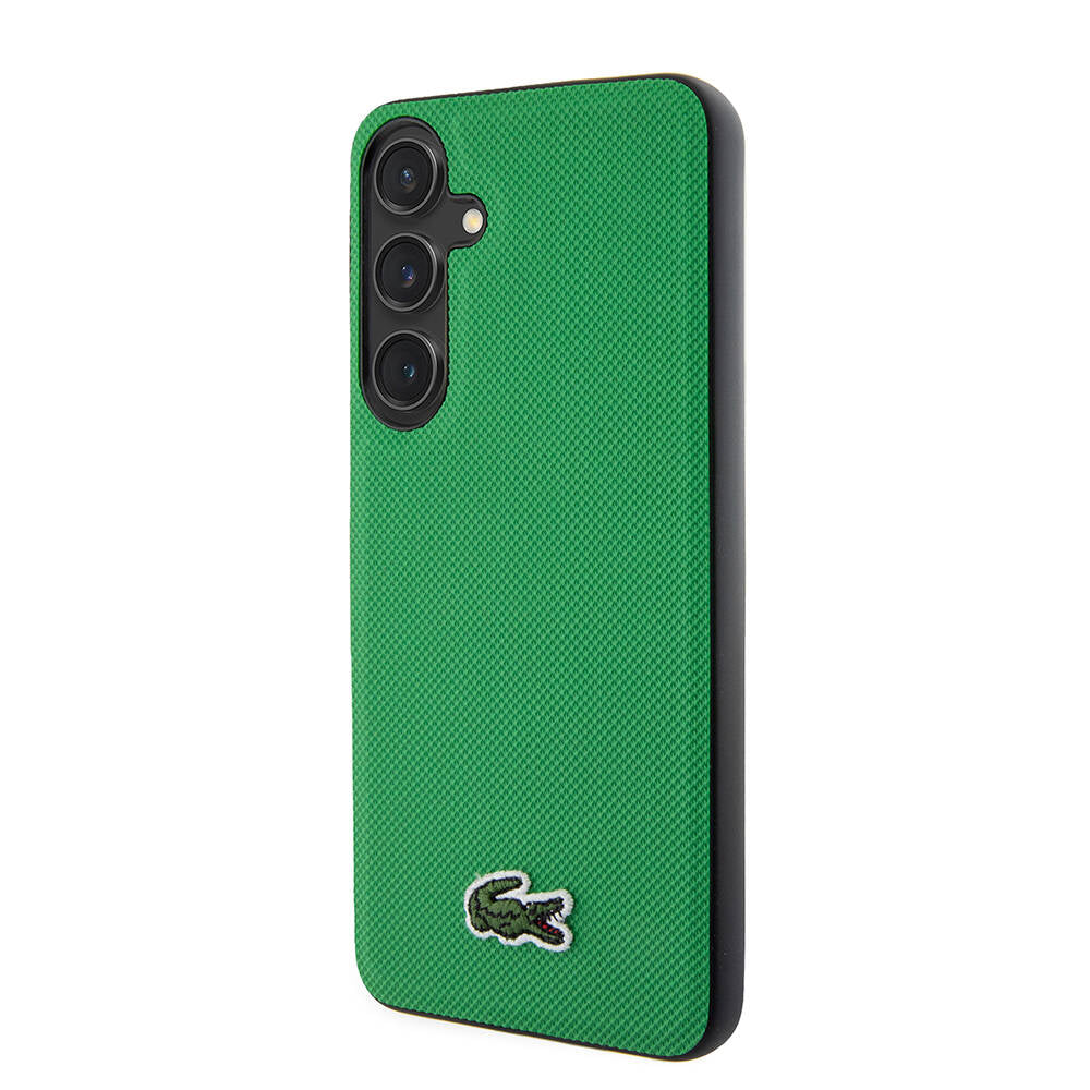 Galaxy S24 Plus Case Lacoste Original Licensed PU Pique Patterned Back Surface Iconic Crocodile Woven Logo Cover Black