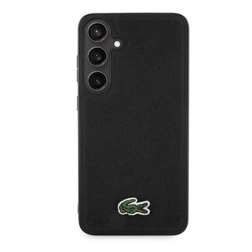 Galaxy S24 Plus Case Lacoste Original Licensed PU Pique Patterned Back Surface Iconic Crocodile Woven Logo Cover Black