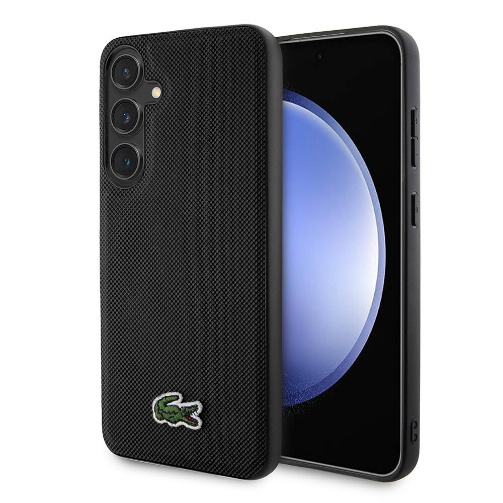 Galaxy S24 Plus Case Lacoste Original Licensed PU Pique Patterned Back Surface Iconic Crocodile Woven Logo Cover Black