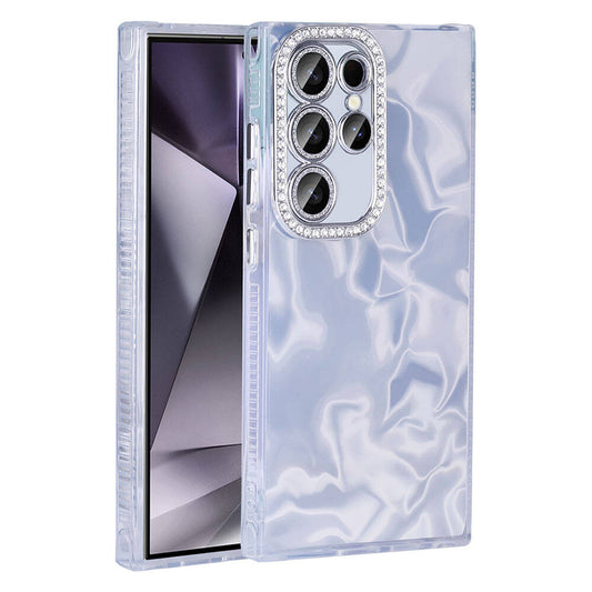 Galaxy S24 Ultra Airbag Case Shiny Stone Detail Design Zore Esila Cover White