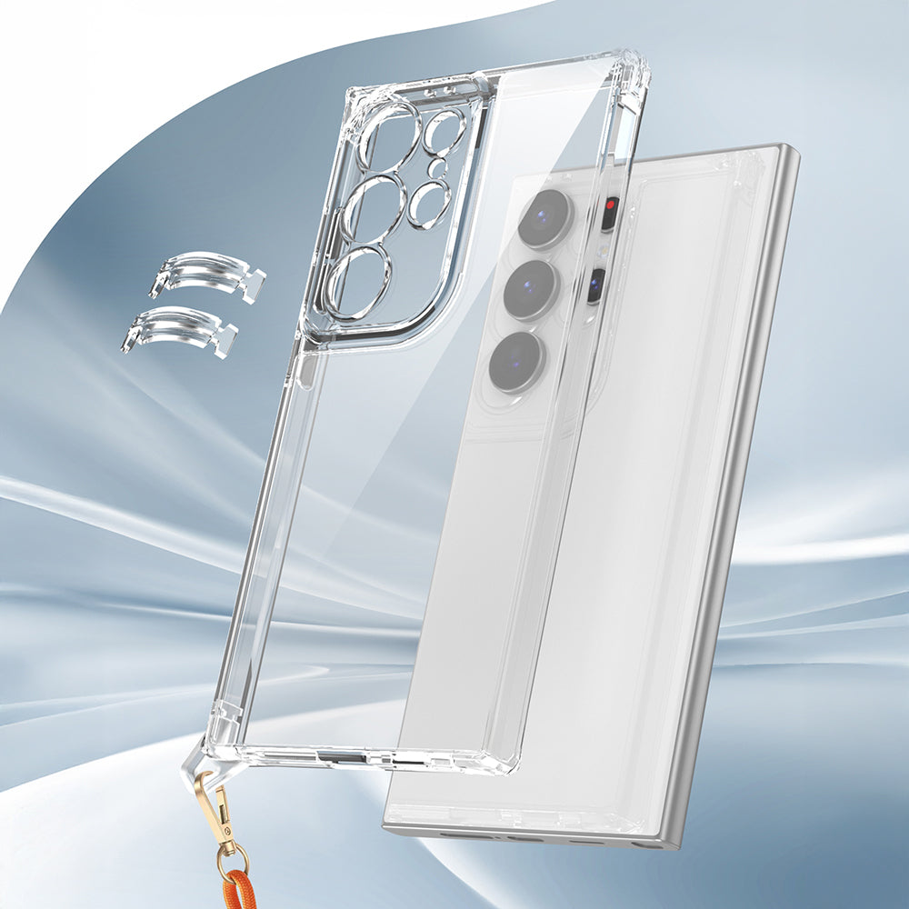 Galaxy S24 Ultra Airbag Case with Attachable Strap Zore Snap Silicone Cover Transparent