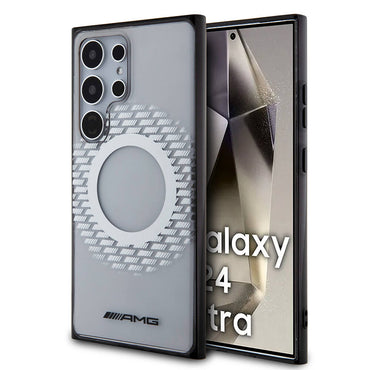 Galaxy S24 Ultra Kılıf AMG Orjinal Lisanslı M-safe Şarj Özellikli Eşkenar Dörtgen Desenli Transparan Kapak Renksiz
