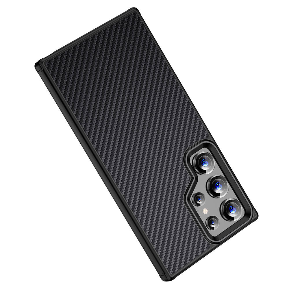 Galaxy S24 Ultra Kılıf Aramid Karbon Fiber M-safe Özellikli Wlons Radison Kapak Siyah