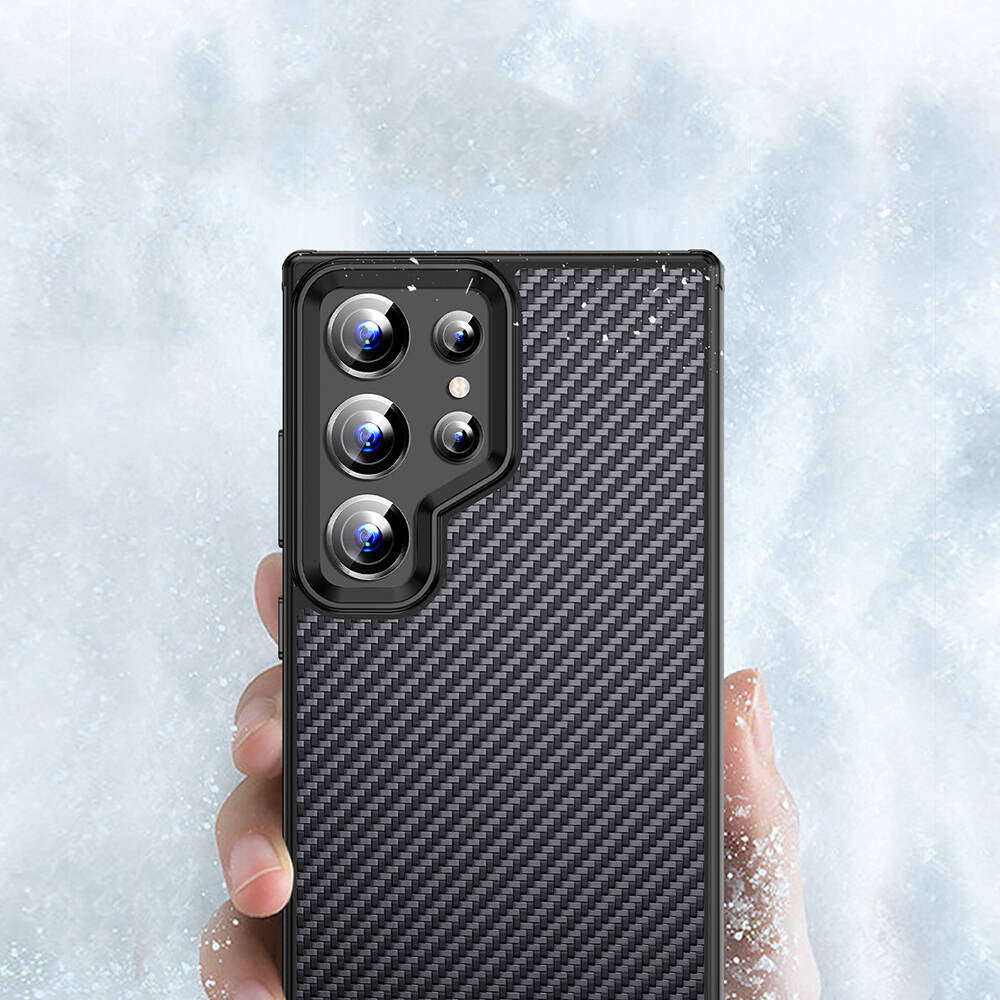 Galaxy S24 Ultra Kılıf Aramid Karbon Fiber M-safe Özellikli Wlons Radison Kapak Siyah
