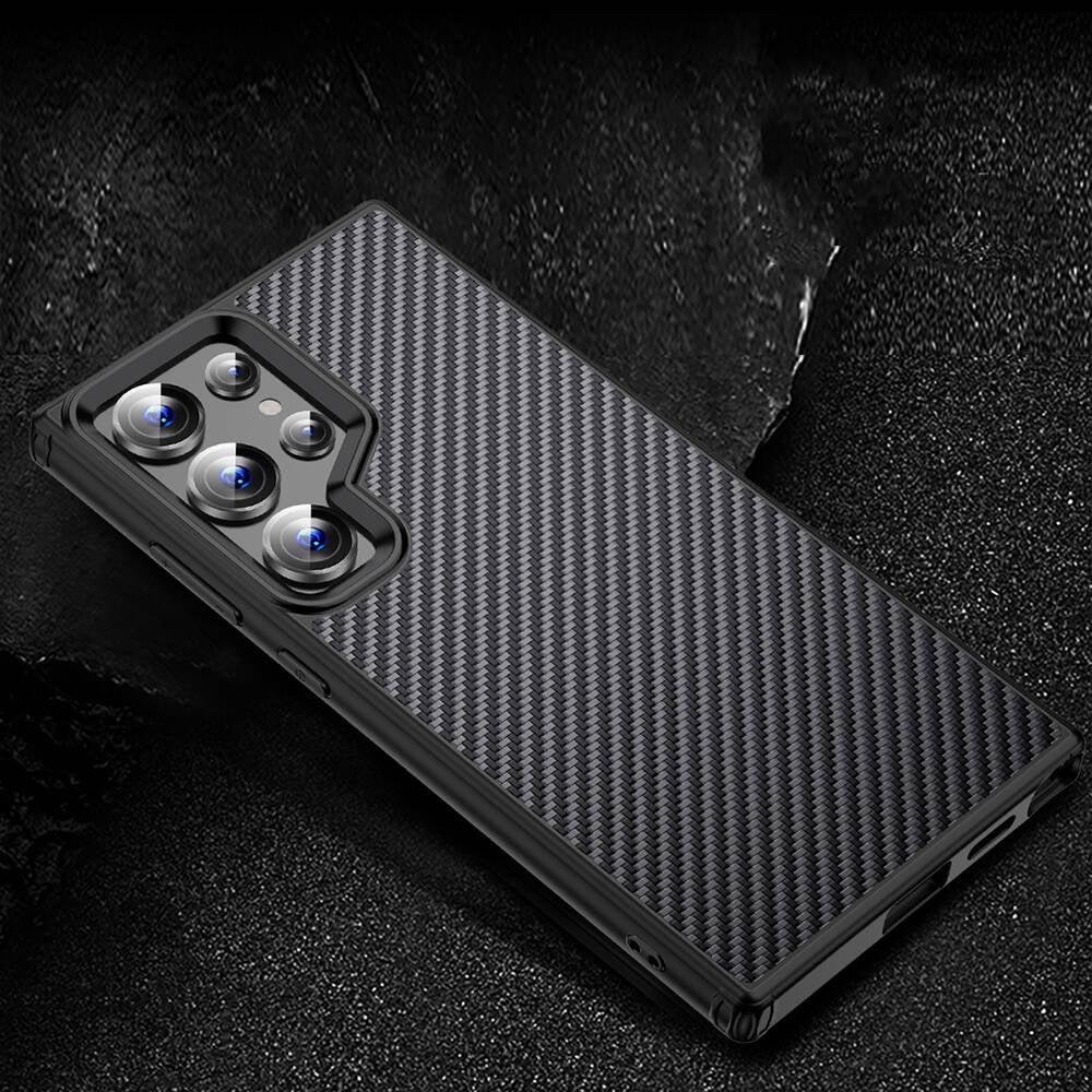 Galaxy S24 Ultra Kılıf Aramid Karbon Fiber M-safe Özellikli Wlons Radison Kapak Siyah