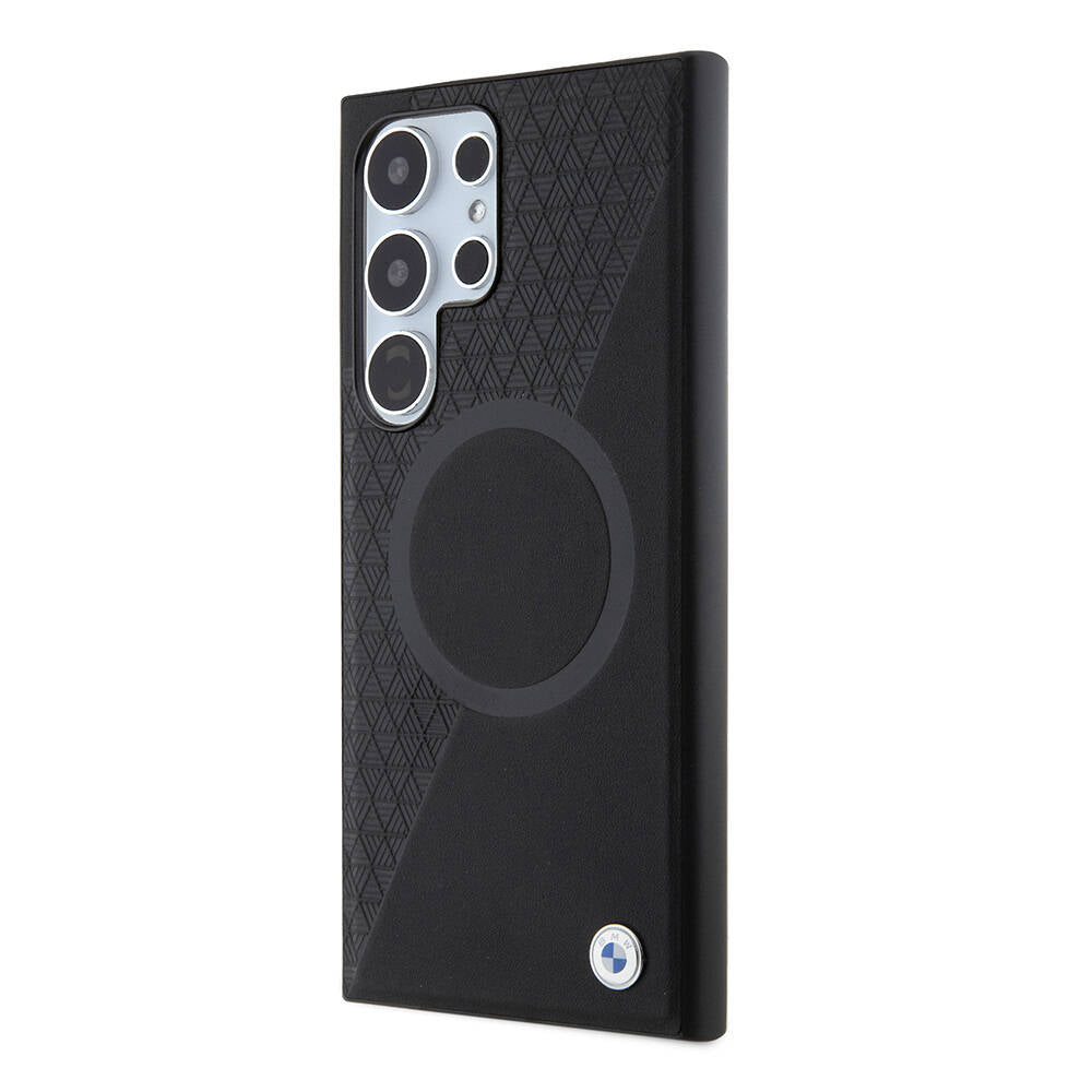 Galaxy S24 Ultra Case BMW Original Licensed M-safe Charging Feature Semi-Textured Circle Leather Cover Black
