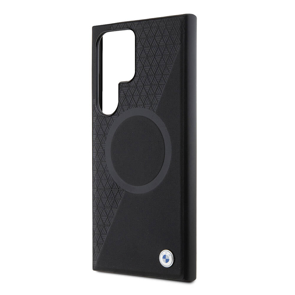 Galaxy S24 Ultra Case BMW Original Licensed M-safe Charging Feature Semi-Textured Circle Leather Cover Black