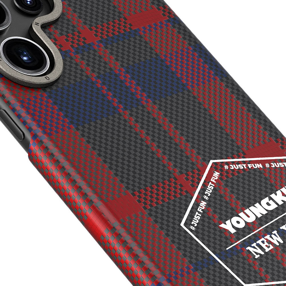 Galaxy S24 Ultra Plaid Patterned Case Youngkit Gezhi Series Cover Red