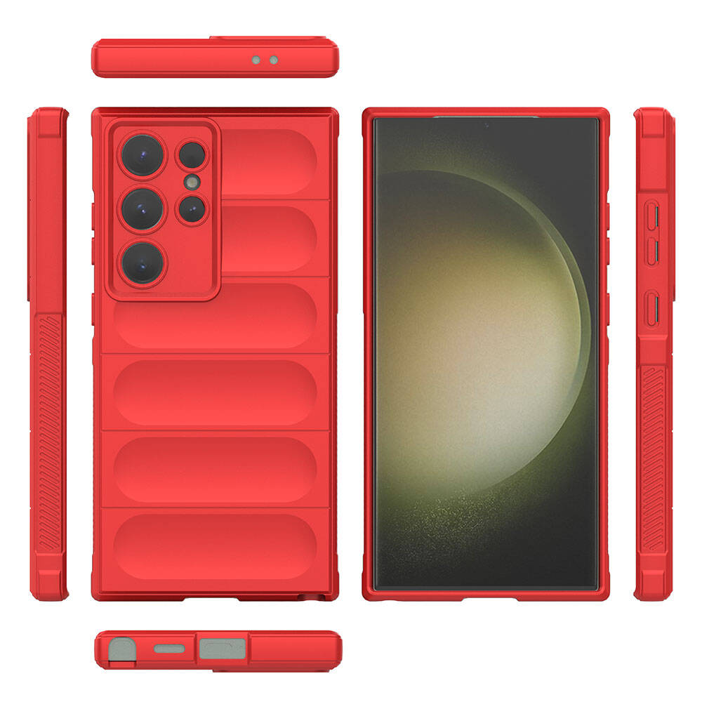 Galaxy S24 Ultra Case Flexible TPU Hollow Back Surface Design Zore Ethnic Silicone Cover Red