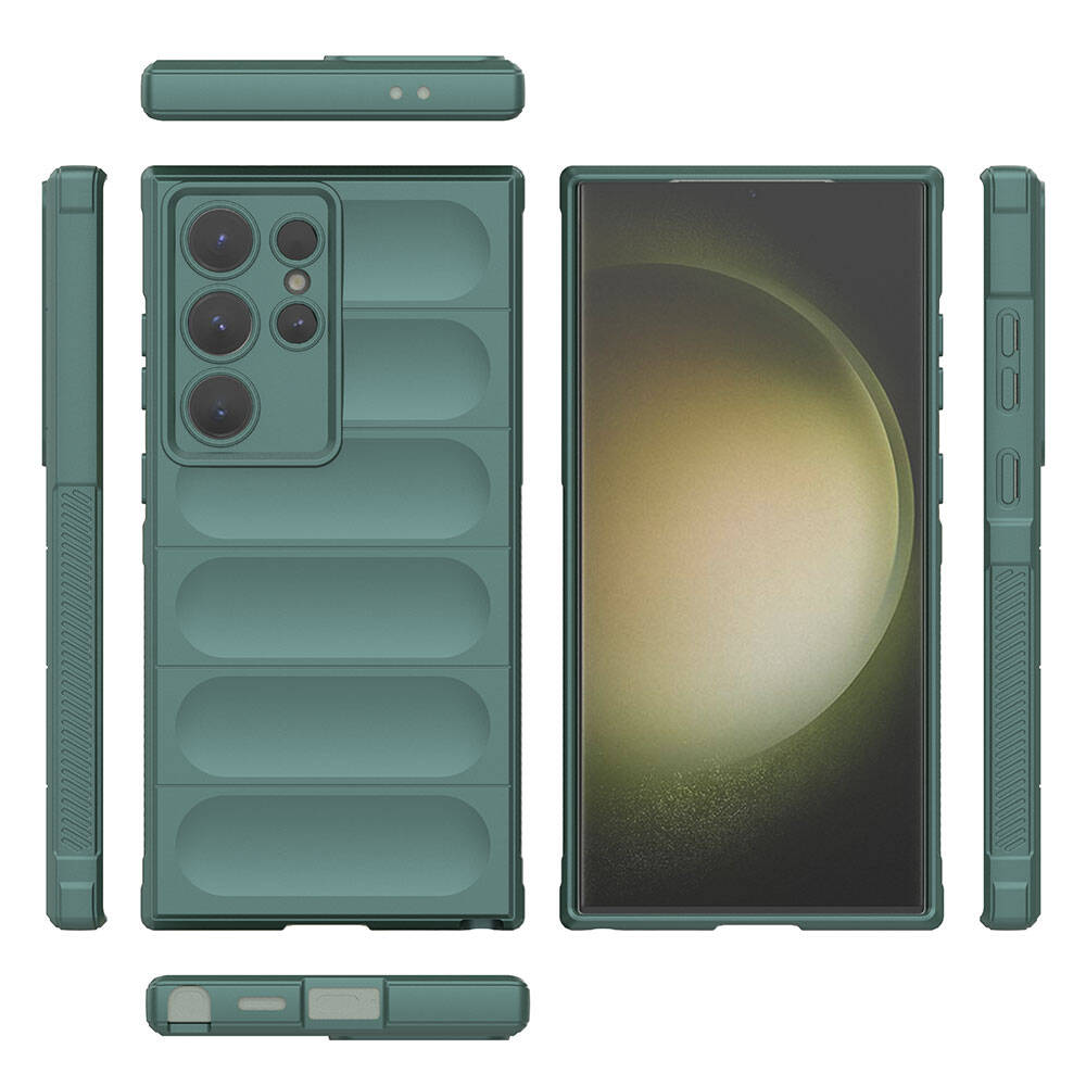 Galaxy S24 Ultra Case Flexible TPU Hollow Back Surface Design Zore Ethnic Silicone Cover Dark Green