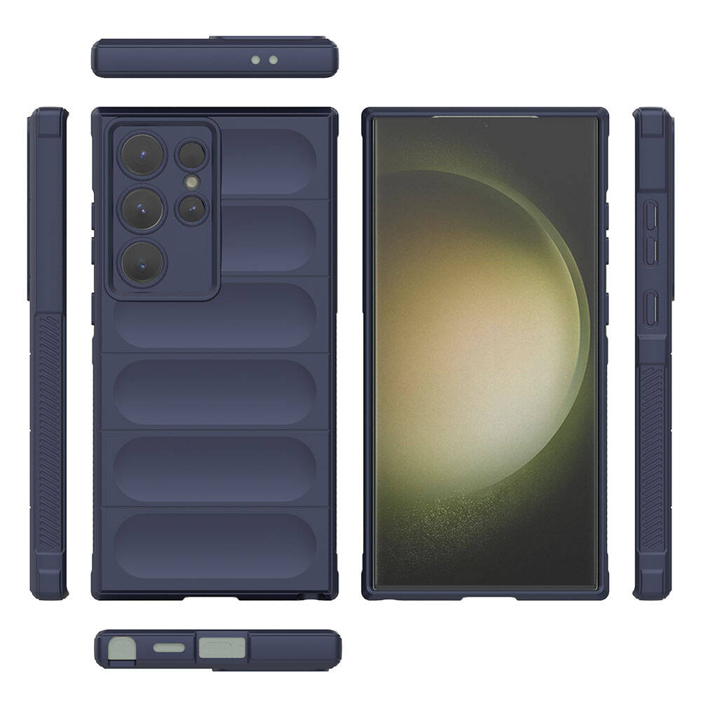 Galaxy S24 Ultra Case Flexible TPU Hollow Back Surface Design Zore Ethnic Silicone Cover Navy Blue
